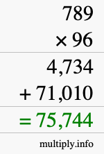 How to calculate 789 times 96 using long multiplication