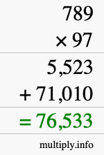 How to calculate 789 times 97 using long multiplication