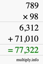 How to calculate 789 times 98 using long multiplication