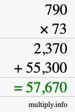 How to calculate 790 times 73 using long multiplication