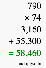 How to calculate 790 times 74 using long multiplication