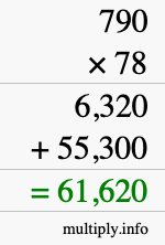 How to calculate 790 times 78 using long multiplication