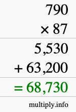 How to calculate 790 times 87 using long multiplication