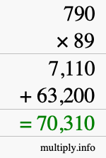 How to calculate 790 times 89 using long multiplication