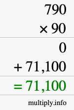 How to calculate 790 times 90 using long multiplication
