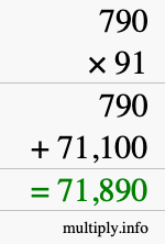 How to calculate 790 times 91 using long multiplication
