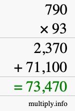 How to calculate 790 times 93 using long multiplication