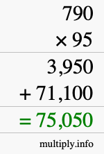 How to calculate 790 times 95 using long multiplication
