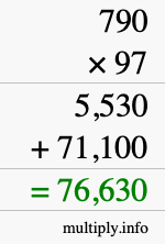 How to calculate 790 times 97 using long multiplication