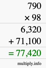 How to calculate 790 times 98 using long multiplication