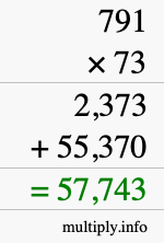 How to calculate 791 times 73 using long multiplication