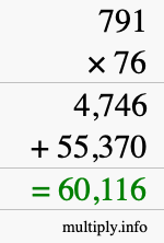 How to calculate 791 times 76 using long multiplication
