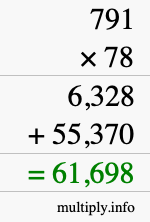 How to calculate 791 times 78 using long multiplication