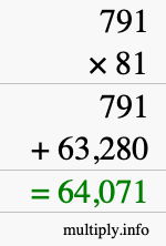 How to calculate 791 times 81 using long multiplication