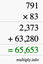 How to calculate 791 times 83 using long multiplication