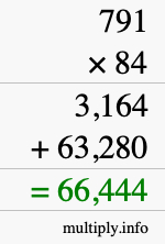 How to calculate 791 times 84 using long multiplication