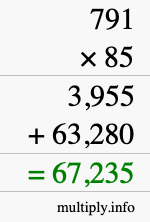 How to calculate 791 times 85 using long multiplication