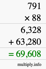 How to calculate 791 times 88 using long multiplication