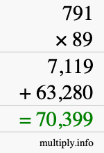 How to calculate 791 times 89 using long multiplication