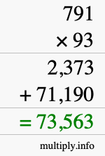 How to calculate 791 times 93 using long multiplication
