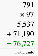 How to calculate 791 times 97 using long multiplication