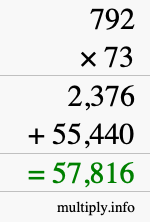 How to calculate 792 times 73 using long multiplication