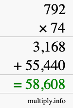 How to calculate 792 times 74 using long multiplication