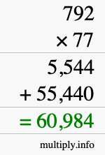 How to calculate 792 times 77 using long multiplication