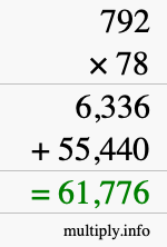 How to calculate 792 times 78 using long multiplication