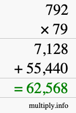 How to calculate 792 times 79 using long multiplication