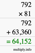 How to calculate 792 times 81 using long multiplication