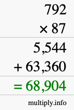 How to calculate 792 times 87 using long multiplication