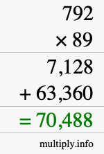 How to calculate 792 times 89 using long multiplication