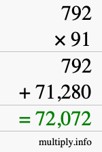 How to calculate 792 times 91 using long multiplication