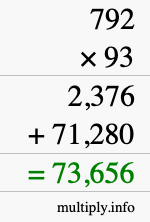 How to calculate 792 times 93 using long multiplication