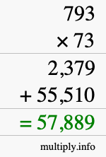 How to calculate 793 times 73 using long multiplication