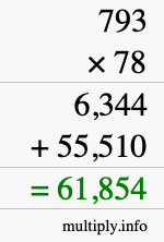 How to calculate 793 times 78 using long multiplication