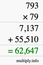 How to calculate 793 times 79 using long multiplication