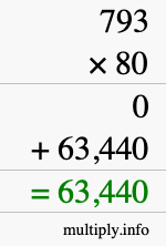 How to calculate 793 times 80 using long multiplication