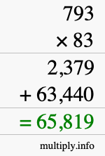 How to calculate 793 times 83 using long multiplication
