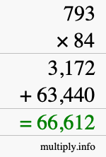 How to calculate 793 times 84 using long multiplication