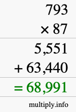 How to calculate 793 times 87 using long multiplication