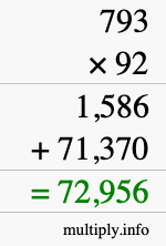 How to calculate 793 times 92 using long multiplication