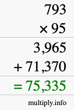 How to calculate 793 times 95 using long multiplication