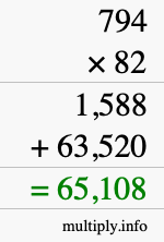 How to calculate 794 times 82 using long multiplication How to calculate 794 times 82 using long multiplication