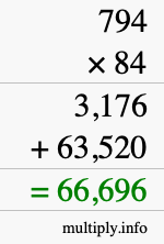 How to calculate 794 times 84 using long multiplication