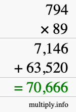 How to calculate 794 times 89 using long multiplication