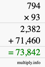 How to calculate 794 times 93 using long multiplication