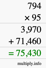 How to calculate 794 times 95 using long multiplication