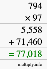 How to calculate 794 times 97 using long multiplication